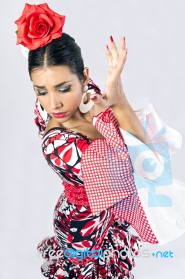 Flamenco Dancer In Beautiful Dress Stock Photo