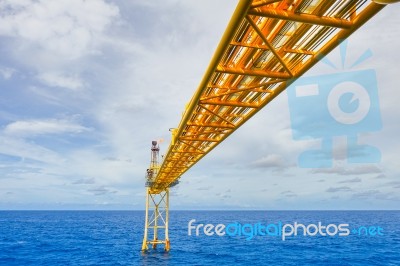 Flare Bridge From Gas Production Platform In Offshore In Under View Stock Photo
