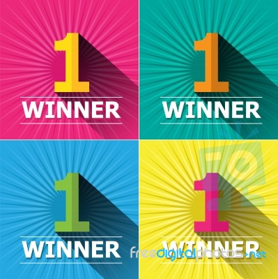 Flat Design Bright Colors Number One First Place Winner And Badges Stock Image