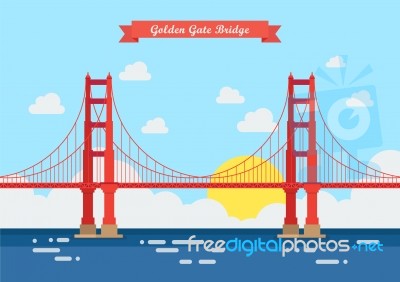 Flat Style Golden Gate Bridge Stock Image