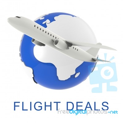 Flight Deals Represents Airplane Sale 3d Rendering Stock Image