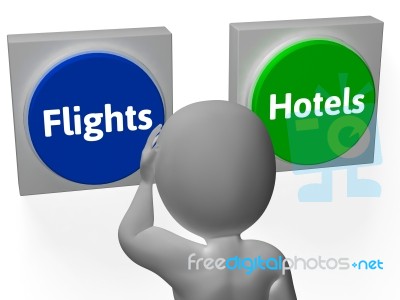 Flights Hotels Buttons Show Hotel Or Flight Stock Image