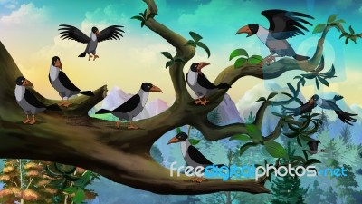 Flock Of Crows Sitting On A Tree Stock Image