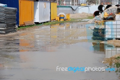 Flooded Construction Site Stock Photo