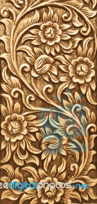 Flower Carved On Wood Stock Photo