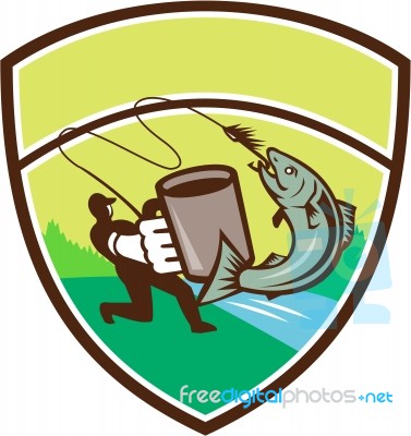 Fly Fisherman Mug Salmon Crest Retro Stock Image