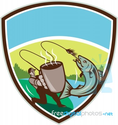 Fly Fisherman Salmon Mug Crest Retro Stock Image