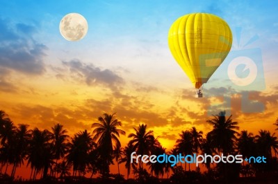 Flying Balloon During Sunset  Stock Photo