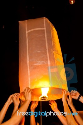 Flying Lantern Stock Photo