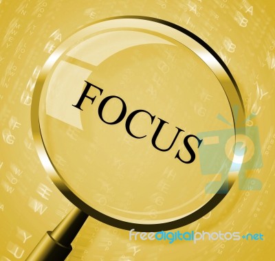 Focus Magnifier Indicates Aim Concentration And Research Stock Image