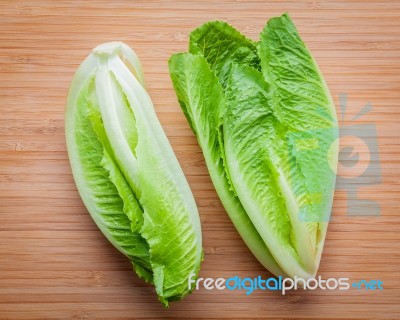 Food Background And Salad Concept With Fresh Cos Lettuce Flat L… Stock Photo
