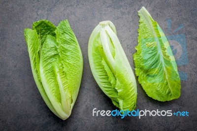 Food Background And Salad Concept With Fresh Cos Lettuce Flat La… Stock Photo