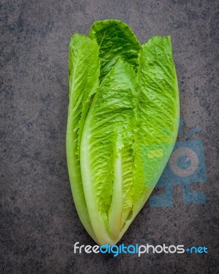 Food Background And Salad Concept With Fresh Cos Lettuce Flat La… Stock Photo