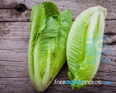 Food Background And Salad Concept With Fresh Cos Lettuce Flat La… Stock Photo