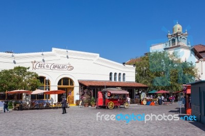 Food Cart Entrance To Olvera Street Los Angeles Stock Photo