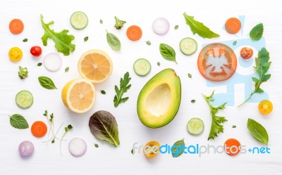 Food Pattern With Raw Ingredients Of Salad. Various Vegetables L… Stock Photo