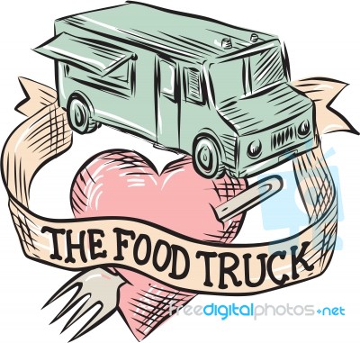 Food Truck Heart Fork Etching Stock Image