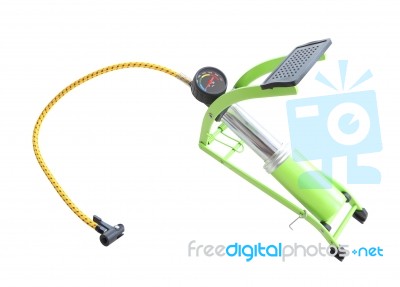 Foot Air Pump And Pressure Meter On White Background Stock Photo