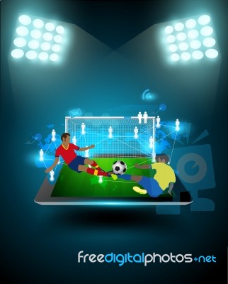 Football Player Striking The Ball On Tablet Stock Image