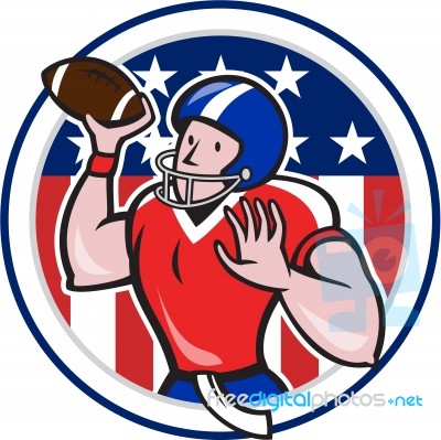 Football Quarterback Throwing Circle Cartoon Stock Image