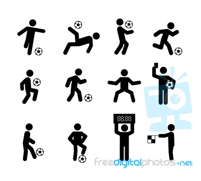 Football Soccer Player Actions Poses Stick Figure Icon Symbol Sign Stock Image
