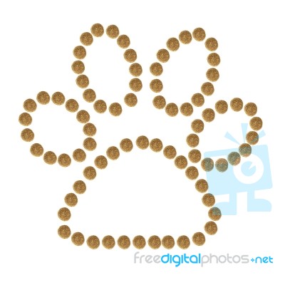 Footprint Cat Or Dog Collected From Granules Of Brown Dry Pet (c… Stock Photo