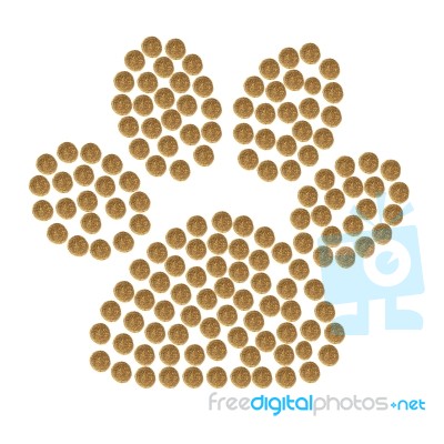 Footprint Cat Or Dog Collected From Granules Of Brown Dry Pet (c… Stock Photo