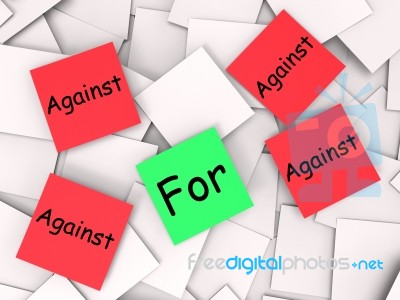 For Against Post-it Notes Mean In Favor Or Opposed Stock Image