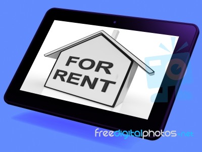 For Rent House Tablet Means Property Tenancy Or Lease Stock Image
