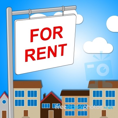 For Rent Indicates Properties Building And Sign Stock Image