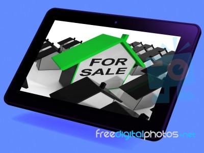For Sale House Tablet Means Real Estate On Market Stock Image