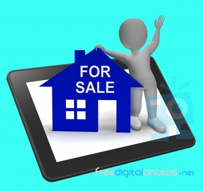 For Sale House Tablet Shows Property On Market Stock Image