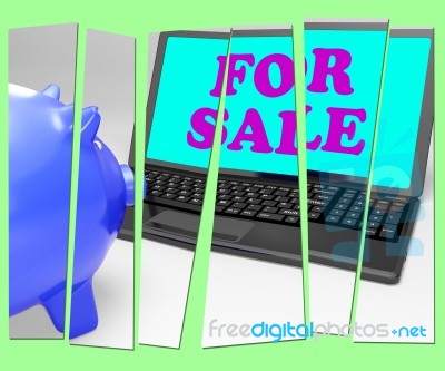 For Sale Piggy Bank Means Advertising Products To Buyers Stock Image