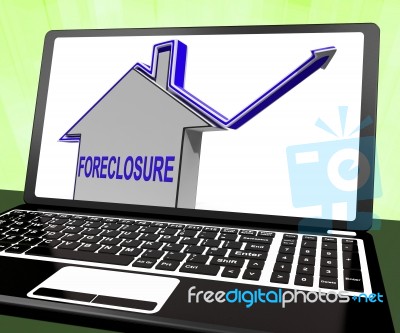 Foreclosure House Laptop Shows Lender Repossessing And Selling Stock Image