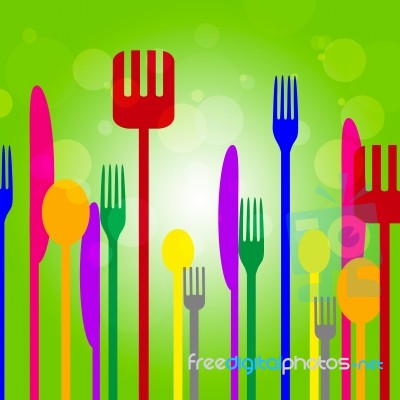 Forks Knives Shows Utensil Food And Green Stock Image