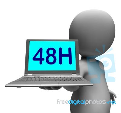 Forty Eight Hour Laptop Character Shows 48h Delivery Or Service Stock Image