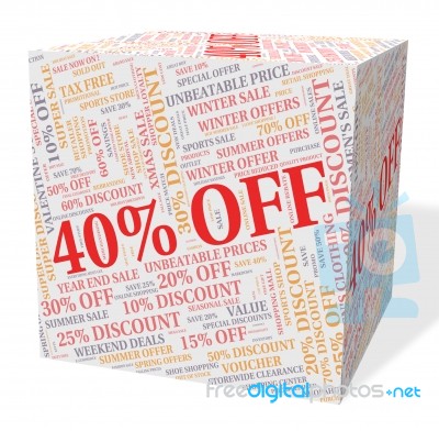 Forty Percent Off Indicating Reduction Words And Clearance Stock Image
