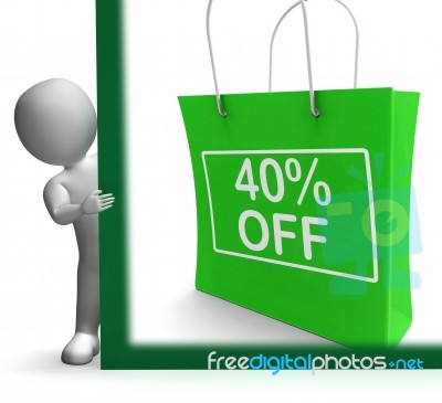 Forty Percent Off Shopping Bag Shows Reduction Stock Image