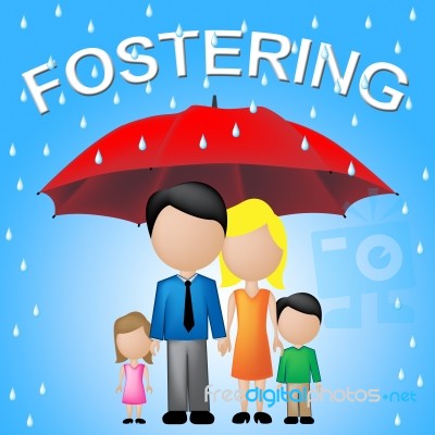 Fostering Family Indicates Relative Adoption And Umbrellas Stock Image