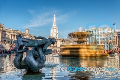 Fountain In Trafalgar Square Stock Photo