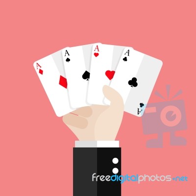 Four Aces Playing Cards In Hand Stock Image