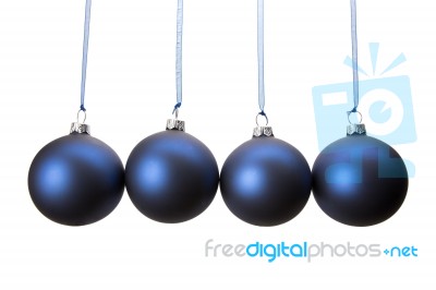 Four Blue Christmas Balls Hanging In Row Stock Photo Four Blue Christmas Balls Hanging In Row Stock Photo