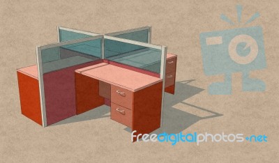 Four Office Table Set Sketch Design Stock Image