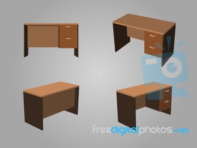 Four View Of Brown Tone Office Table Stock Image