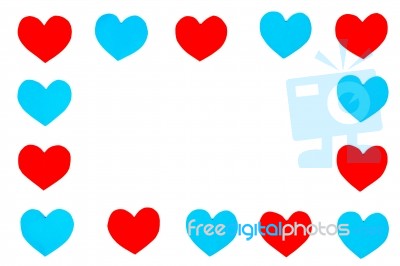 Frame Of Red And Blue Paper Hearts With Copy Space Stock Photo