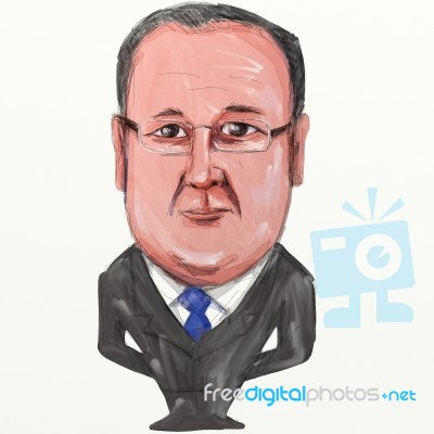 François Hollande President Of France Cartoon Stock Image
