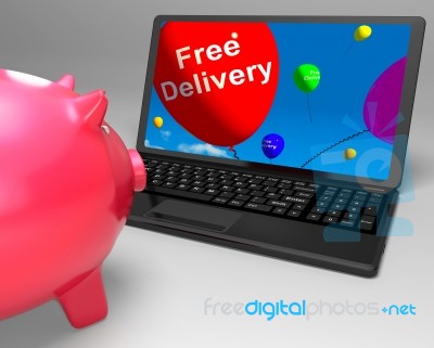 Free Delivery On Laptop Showing Free Shipping Stock Image