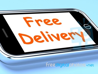 Free Delivery On Phone Shows No Charge Or Gratis Deliver Stock Image