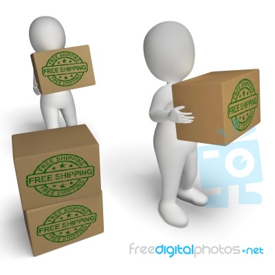 Free Shipping Stamp On Boxes Showing No Charge To Deliver Stock Image