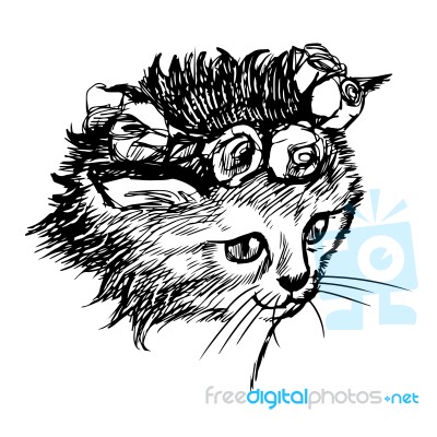 Freehand Sketch Illustration Of Little Cat, Kitten Stock Image